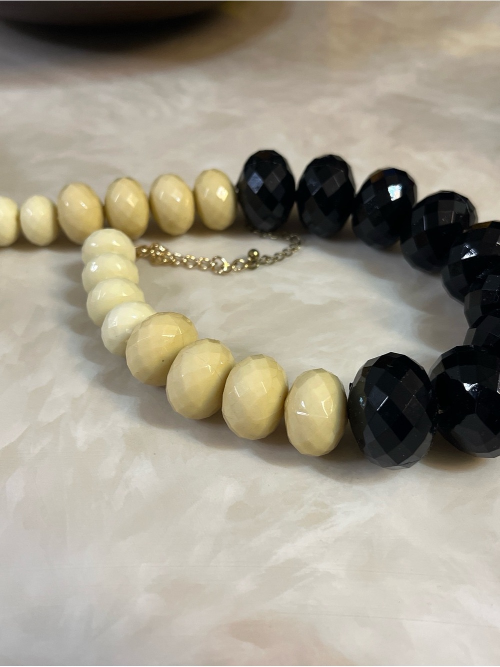 Cream and Black Faceted Bead Necklace - Picture 3 of 6